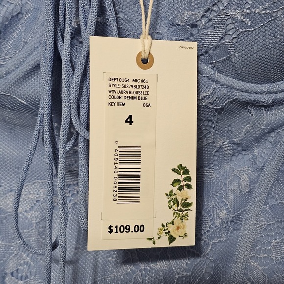 Chelsea & Violet Women Top Size 4 Blue Lace Sweetheart Neck Long Sleeves New 336 - Picture 5 of 9